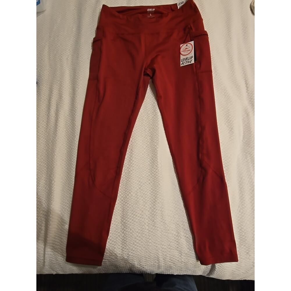 Level‎ Up Active Womens Large Maroon Dark Red Leggings Spandex Fleece Lined